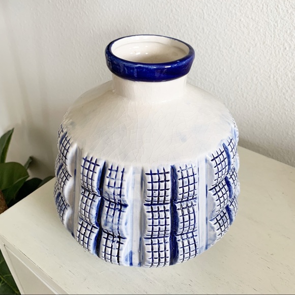 Blue & White Bohemian Eclectic Decor Vase - Picture 3 of 4